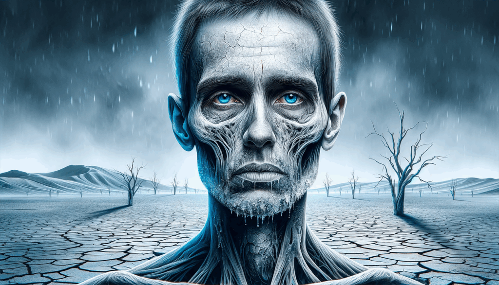 thirst, nature, sun, dehydration, fatigue, tired, pallor, ai created