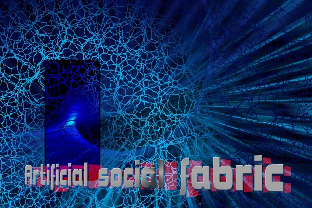 artificial social fabric, digital community, virtual society, network culture, online identity, social media, algorithmic society, ai-powered interaction, virtual relationships, digital social networks, cybersociology, digital ethics, data trails, social simulations, virtual realities, augmented reality, metaverse, tiktok, social robotics, affective computing, machine learning, deep learning, natural language processing